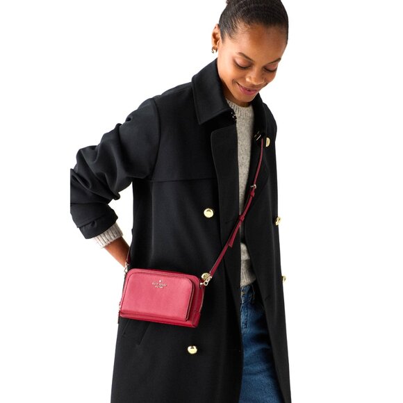 New Kate Spade Staci Dual Zip Around Crossbody Saffiano Leather Red Jam - Picture 4 of 4